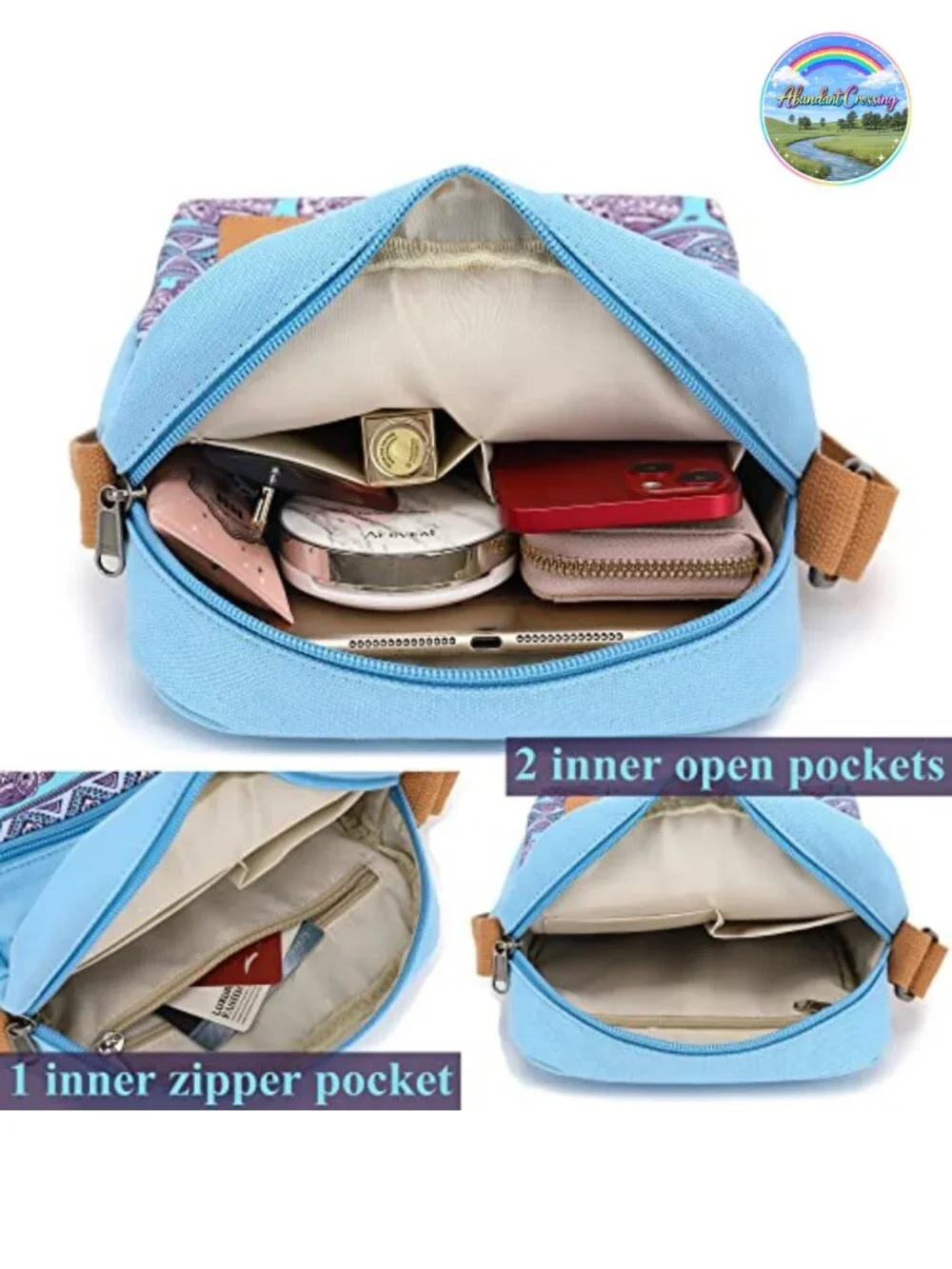 Girls Canvas Crossbody Messenger Bag Set 2-Piece with Pen Case